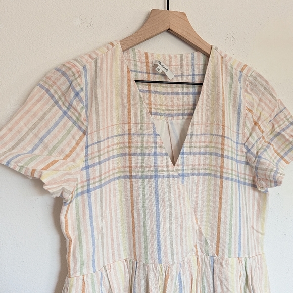 SOLD ON INSTA Madewell Linen Clara Dress In Muted Blush Plaid Size Extra Small - Picture 5 of 10